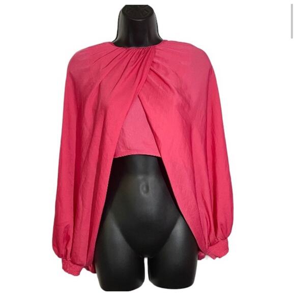 Zara Top Crop Balloon Statement Sleeve Hot Pink Bloggers Favorite Small - Picture 13 of 16